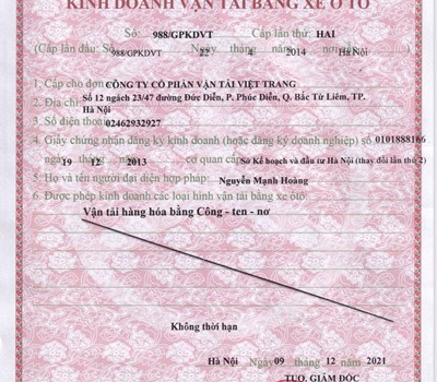 Giấy phép kinh doanh vận tải 