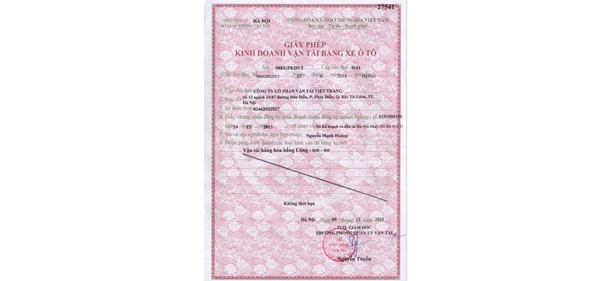 Giấy phép kinh doanh vận tải 